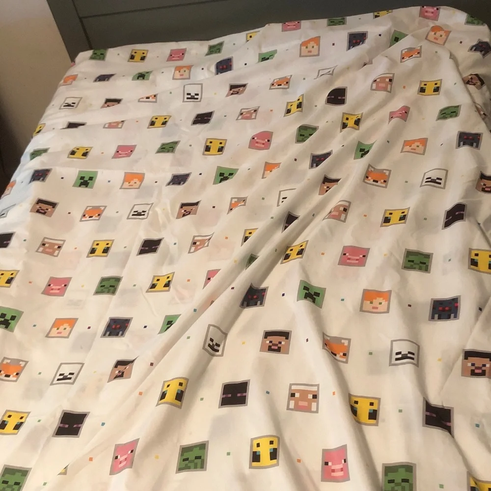 Minecraft Character Print White Bedding Sheet - Unbranded